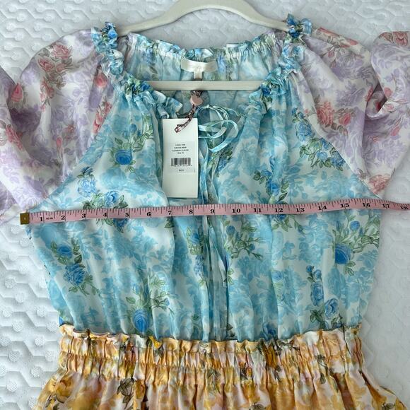 NWT LoveShackFancy popover silk mini dress rainbow cloud Gorgeous Floral Small - Picture 9 of 11
